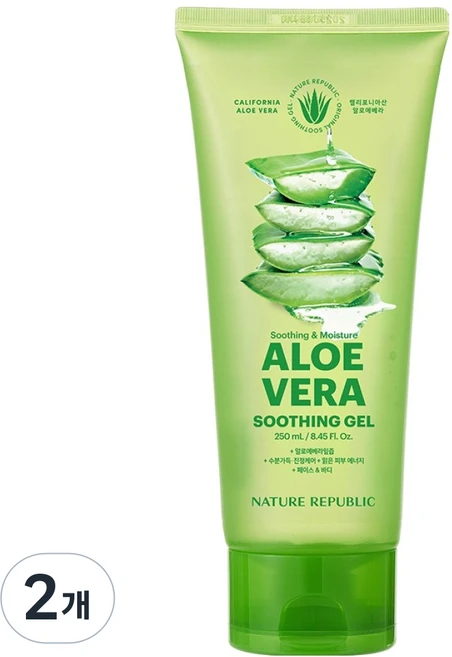 네이처리퍼블릭 수딩 앤 모이스처 알로에베라 수딩젤 튜브, 250ml, 2개 - 쿠팡