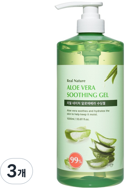 cosmate Real Nature 蘆薈舒緩凝膠, 3個, 1L