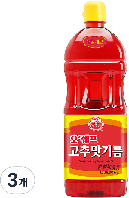오뚜기 오쉐프 고추맛기름, 1.5L, 3개
