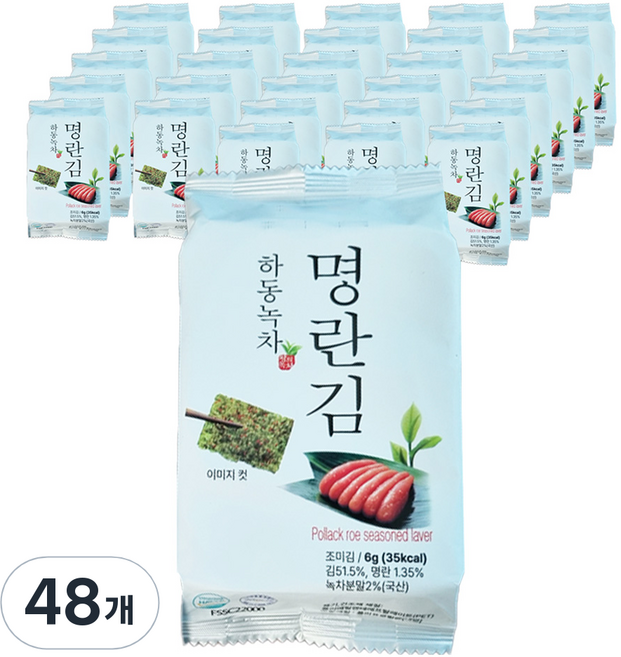 맛있는 밥도둑 하동 녹차 명란 도시락 조미 김, 6g, 48개