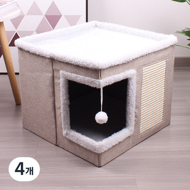 딩동펫 반려동물 접이식 고양이 스크래쳐 하우스, 아이보리, 4개