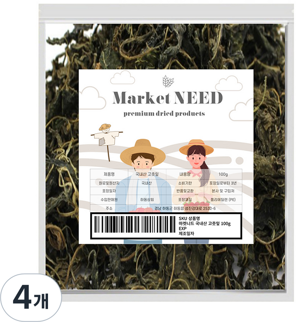 마켓니드 고춧잎, 100g, 4개
