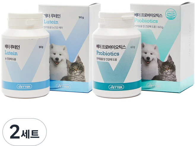 베터 반려동물 파우더 영양제 프로바이오틱스 60g + 루테인 90g, 장건강/유산균, 2세트 - 쿠팡