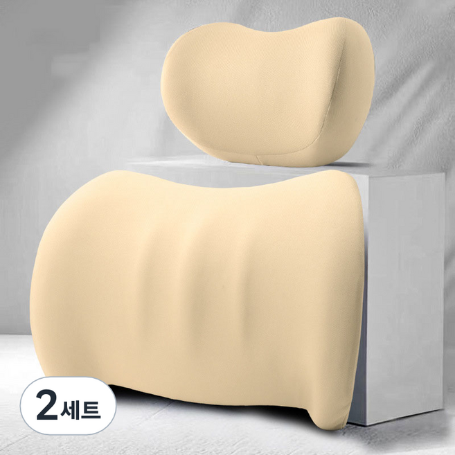 Ez2mk 차량용 사계절 메모리폼 목쿠션 + 허리쿠션 세트 MS-430, 베이지, 2세트