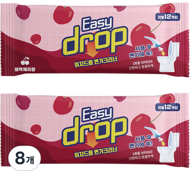 이지드롭 일회용 변기크리너 리필, 블랙체리향, 8개