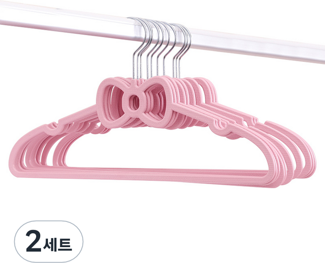 머니풀 리본 포인트 미끄럼방지 옷걸이 10p 세트, 핑크, 2세트