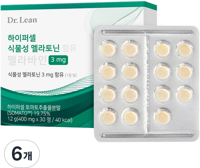 닥터린 하이퍼셀 식물성 멜라토닌 함유 멜라바인 12g, 6개, 30정 - 쿠팡