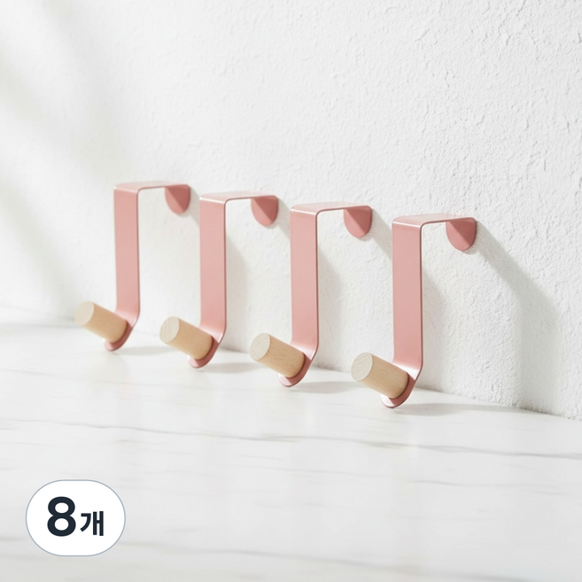 마켓피아 행거 다용도 옷 모자 도어훅, 핑크, 8개