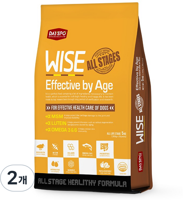 데이스포 강아지 와이즈 올스테이지 기능성 사료 25p, 피부/피모+장건강, 5kg, 2개