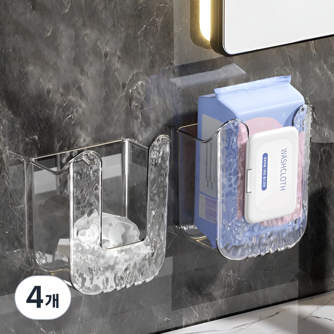 주앤지 무타공 물티슈 커버 케이스 거치대 홀더, 투명, 4개