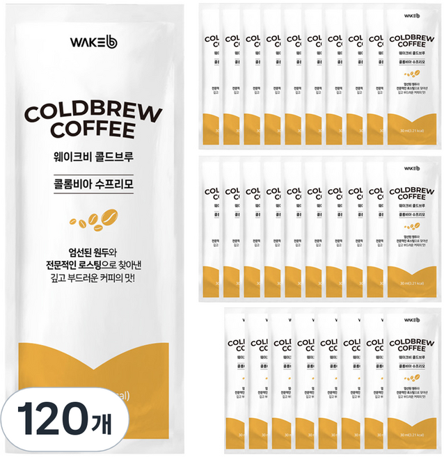 웨이크비 콜드브루 원액 액상 더치 커피 수프리모, 120개, 1개입, 30ml