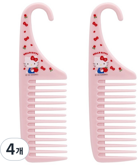 뷰티홈 산리오 헬로키티 걸이형 빗, 연핑크, 4개