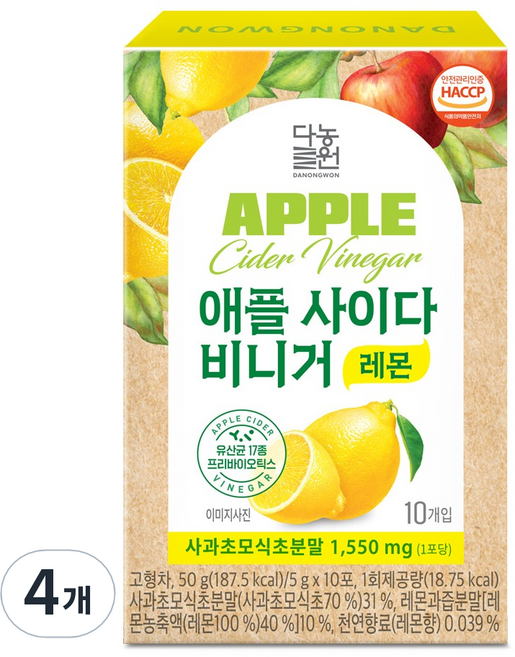 Danongwon 蘋果醋 檸檬口味 10入, 4個, 50g