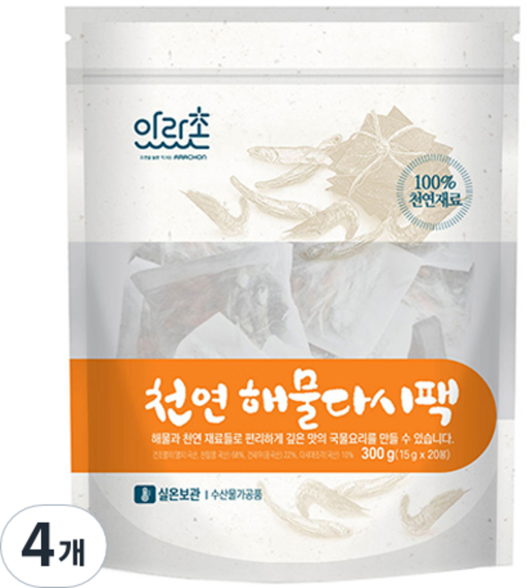 아라촌 천연 해물 다시팩 20p, 4개, 300g
