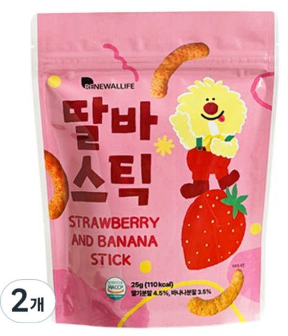 또또맘 딸바스틱 현미과자, 25g, 2개, 혼합맛(딸기/바나나)
