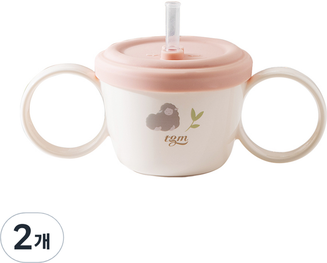 티지엠 유아용 리뉴얼 2 in 1 빨대 스낵컵, 코랄핑크, 2개