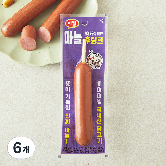 하림 마늘후랑크 소시지, 70g, 6개