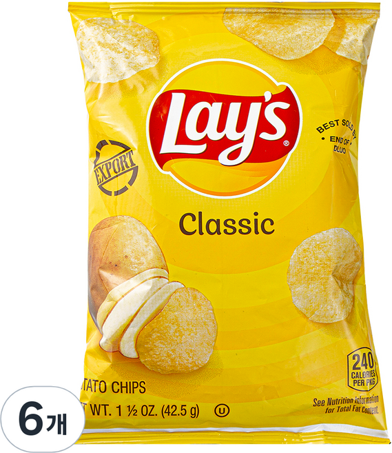 레이즈 클래식 감자칩, 42.5g, 6개