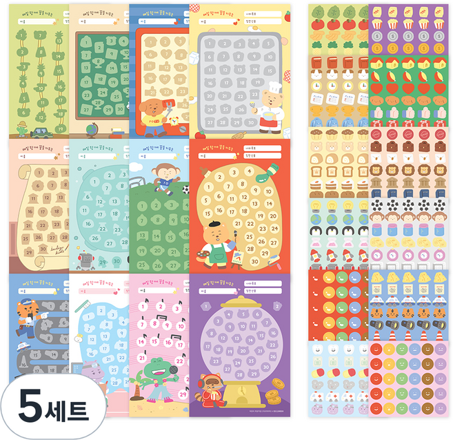 인디고어린이 나의 꿈 칭찬 스티커판 12종 + 스티커 12종 세트, 혼합색상, 5세트