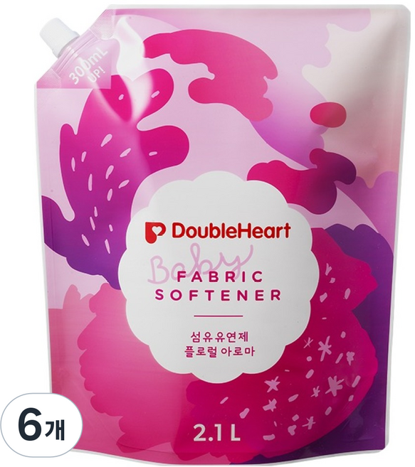 더블하트 유아 섬유유연제 플로럴아로마 리필, 2.1L, 6개
