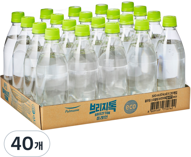 브리지톡 풀무원 탄산음료 플레인 eco 무라벨, 40개, 500ml