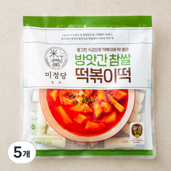 즐거운동행 미정당 참쌀떡볶이떡, 360g, 5개