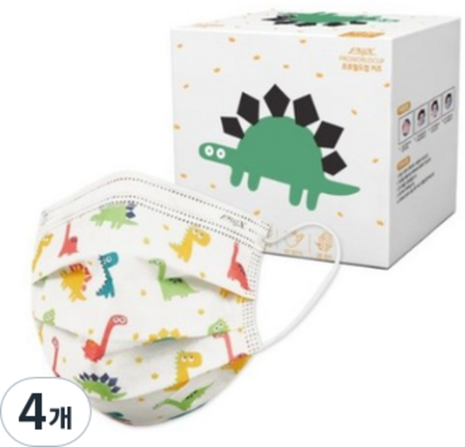 프로월드컵 키즈 공룡마스크 초소형, 100매입, 4개, 화이트