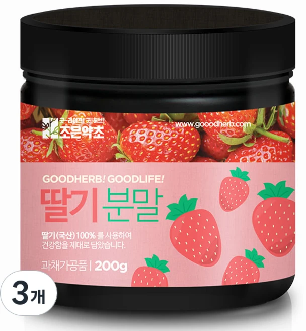 굿허브 동결건조 딸기 분말, 3개, 200g - 쿠팡
