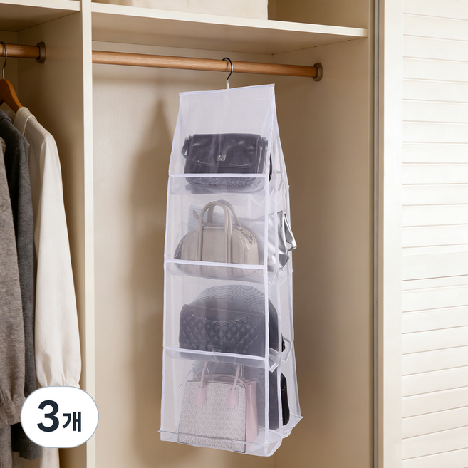 코멧 걸이형 가방 수납 행거 8칸, 화이트, 3개