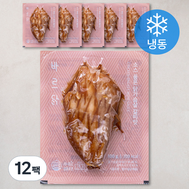 바르닭 소스품은 닭가슴살 갈비맛 (냉동), 100g, 1개입, 12개