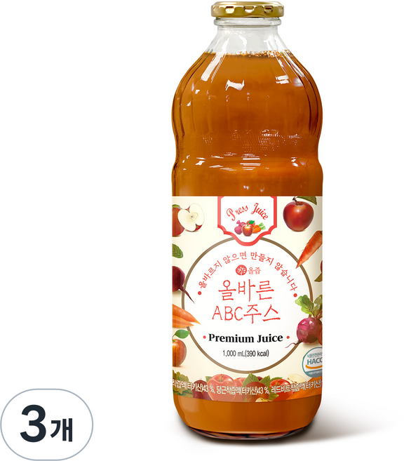 올즙 올바른 NFC착즙 ABC주스, 1L, 3개