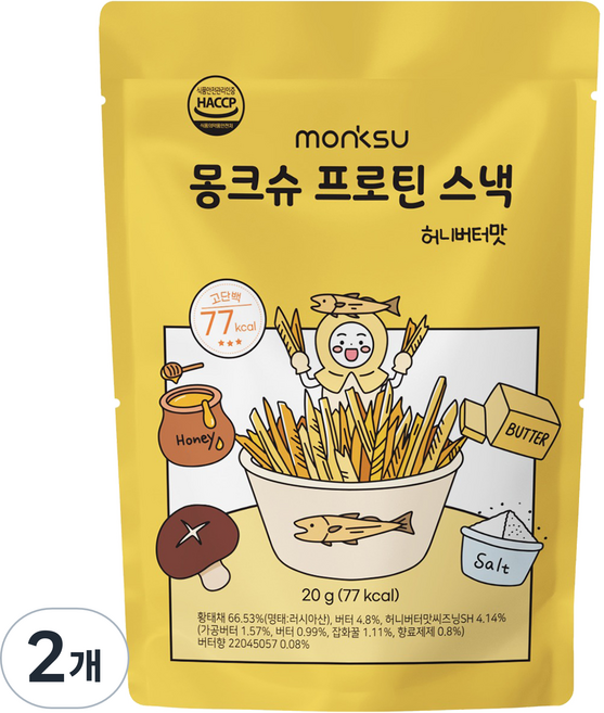 몽크슈 프로틴 황태 스낵 허니버터맛, 20g, 2개