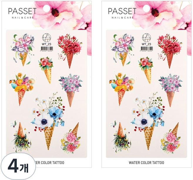 파셋 수채화 타투 스티커, WT23, 4개