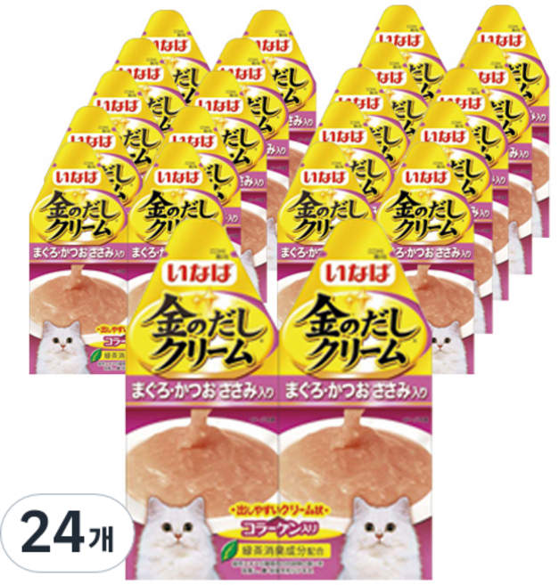 이나바 고양이 금빛육수 크림 파우치 2p, 혼합맛(참치/가다랑어/닭가슴살), 60g, 24개