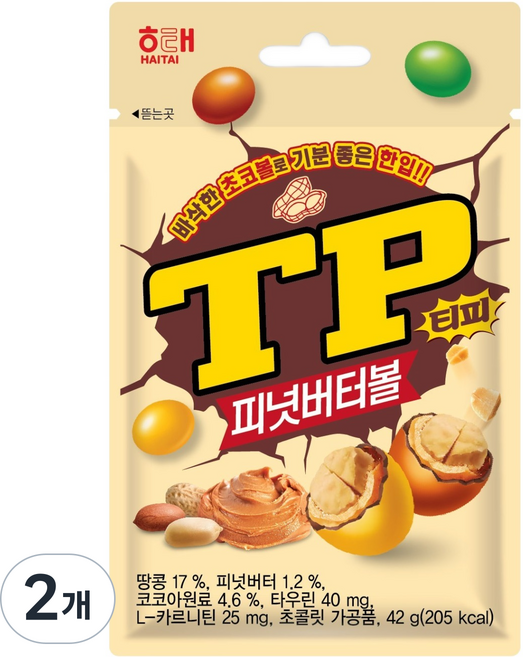 해태제과 티피 피넛버터볼, 42g, 2개
