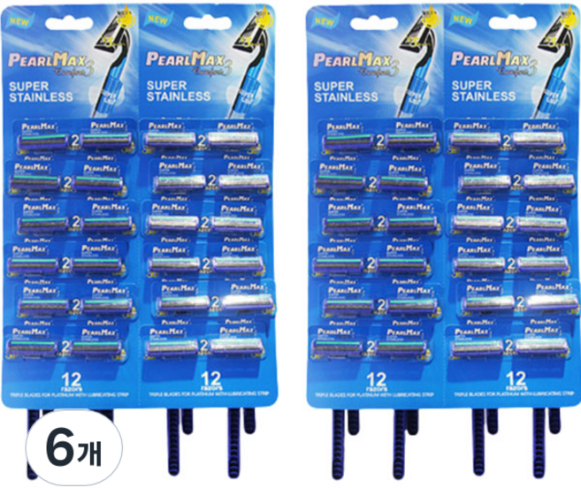 펄맥스 아베른 일회용 면도기 3층 칼날 블루, 24개입, 6개