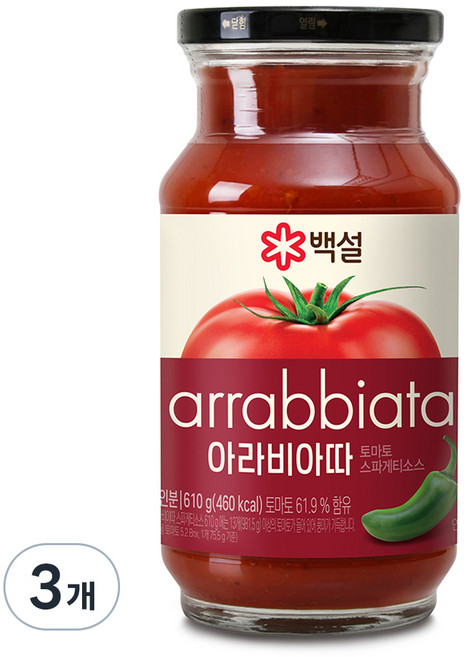 백설 아라비아따 토마토 스파게티 소스, 610g, 3개