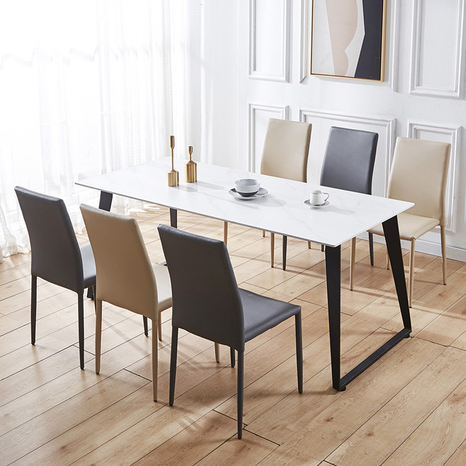 웰퍼니쳐 시에라 포세린 세라믹 6인 식탁세트 방문설치, 화이트 + 블랙 + 베이지 + 그레이, 일반의자 6