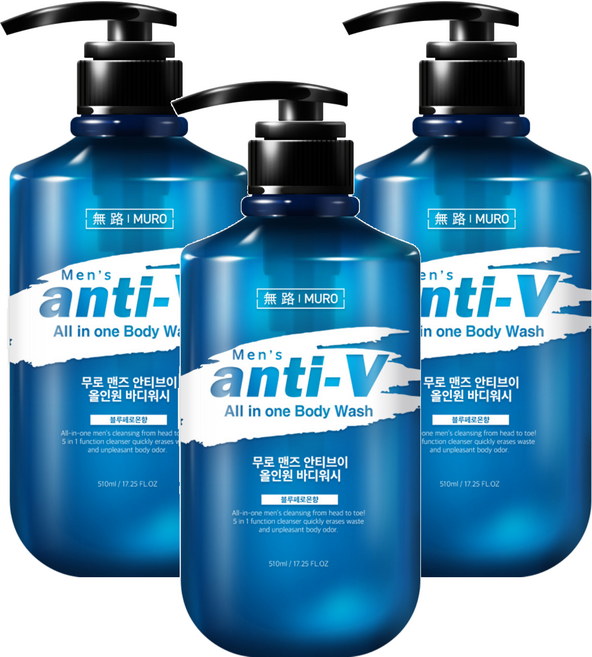 무로 맨즈 안티브이 올인원 바디워시 블루페로몬향, 510ml, 3개