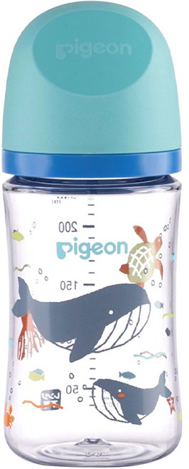 pigeon 貝親 WN3母乳實感T-Ester奶瓶 M奶嘴 3個月以上, 海洋世界 藍色 + 透明色, 240ml, 1個