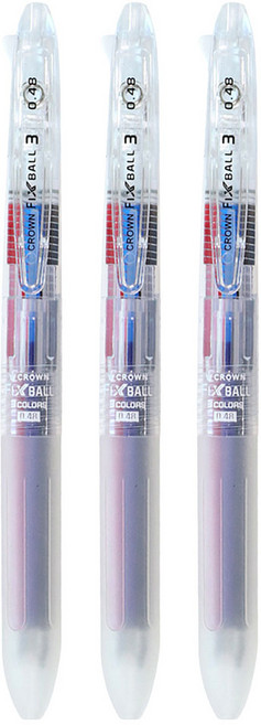 CROWN 앞으로 지우는 3색 볼펜 0.48mm, 투명, 3개