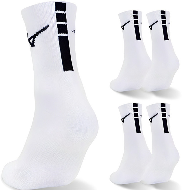 미즈노 남녀공용 플레이 더블 쿠션 미드 스포츠 양말, 화이트 + 블랙, 5개