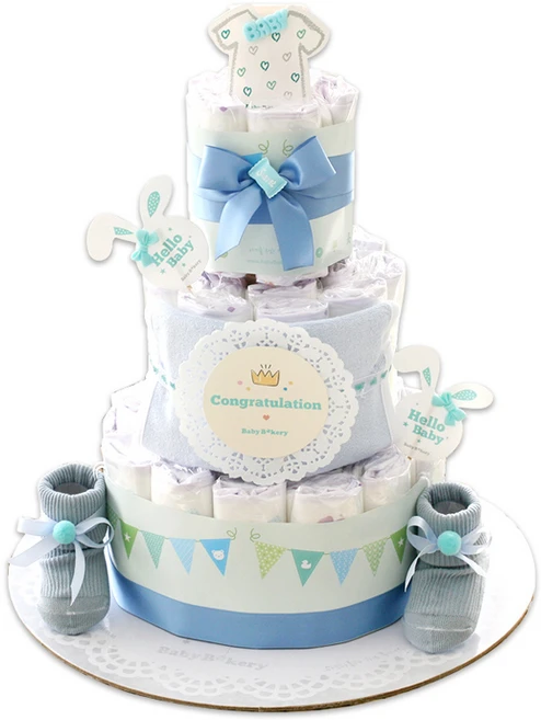 베이비베이커리 뉴 프린스 3단 기저귀케익, 신생아블루, 1세트 - 쿠팡