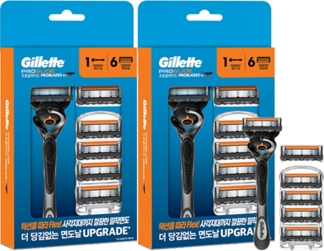 질레트 정품 프로글라이드 매뉴얼 면도기 세트, 면도기 핸들 + 면도날 6p, 2세트