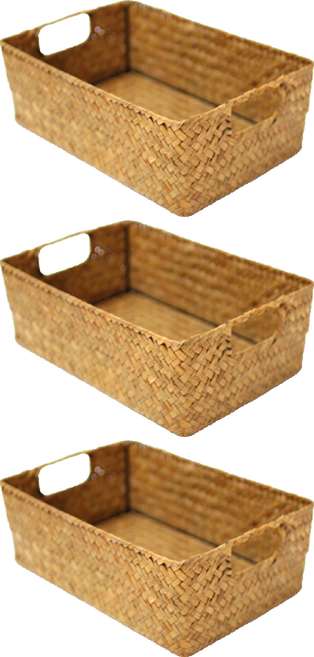 내일의공간 손잡이 사각 라탄바구니, 네츄럴, 3개