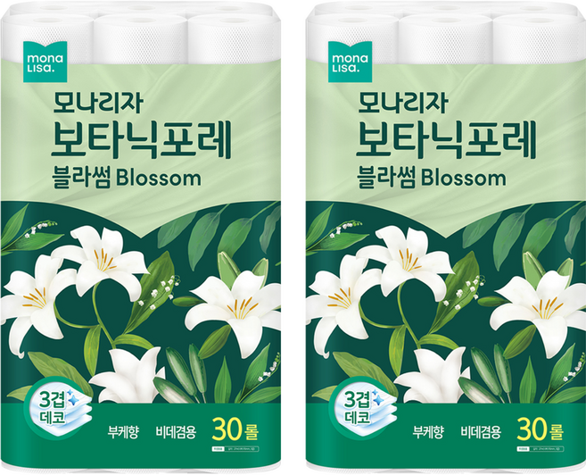 모나리자 보타닉포레 블라썸 3겹 고급롤화장지, 27m, 30롤, 2개