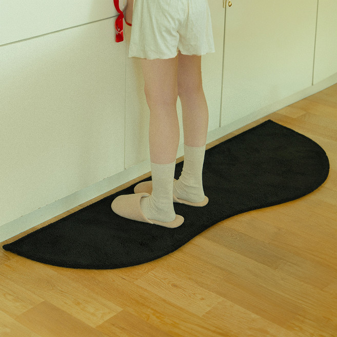 헤이베이 베이팝 워셔블 논슬립 구름 웨이브 주방매트, 반타블랙