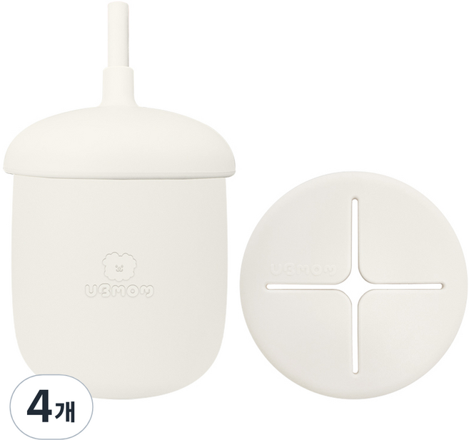 유비맘 유아용 실리콘 몽몽이 스낵 빨대컵, 220ml, 4개, 화이트