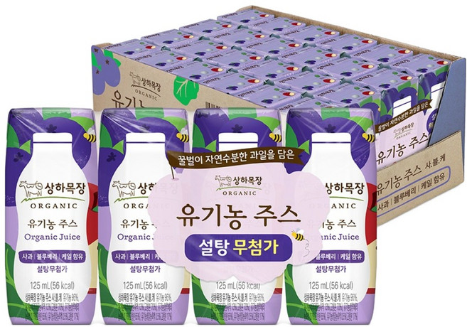 상하목장 유기농 주스 사과블루베리케일, 125ml, 24개