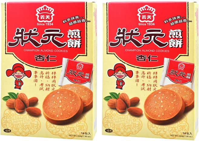 義美 狀元煎餅 杏仁 14包, 224g, 2盒